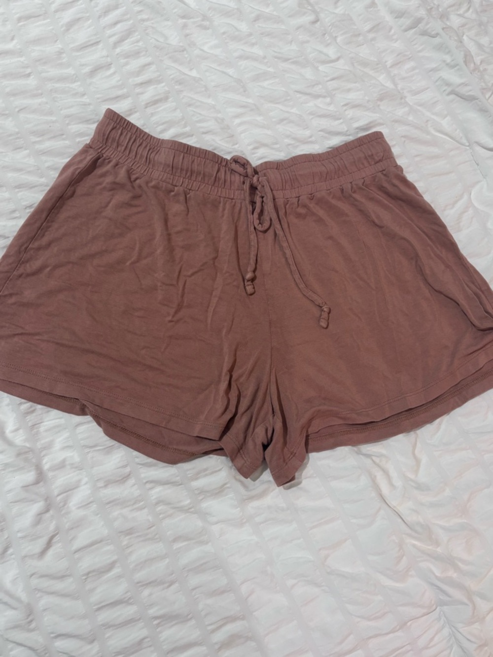 NUUDS $78 high waisted lounge PJ shorts Small Camel Chocolate